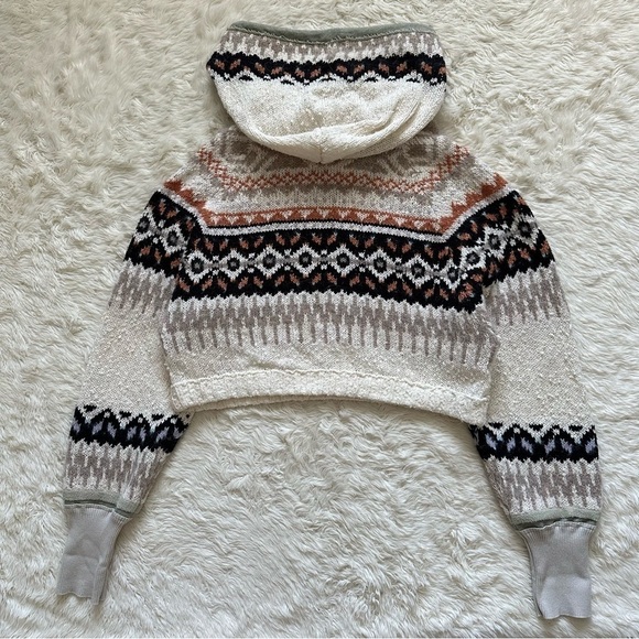 Free People Hoodie Inverness Pullover Sweater Cropped Long Sleeve Oatmeal S - Picture 5 of 12